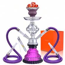 Conjunto de narguilé árabe com 2 mangueiras, vaso de vidro para narguilé, tigela de cerâmica para narguilé, tamanho pequeno, suprimentos para festas de Halloween e Natal, para presentear amigos, Far Supplies