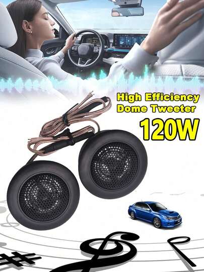 2 st. mini-diskant för bil, 120 W högpresterande mini-dome-diskanthögtalare för bilstereo, bilhögtalare, högpresterande bilhögtalare