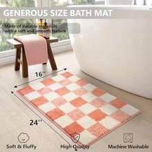 Thảm tắm kẻ caro cho phòng tắm Thảm phòng tắm màu hồng Thảm phòng tắm chống trượt, mềm mại, thấm hút tốt, nhanh khô, có thể giặt được, thảm phòng tắm siêu mềm, thẩm mỹ, thảm tắm dễ thương cho bồn rửa mặt, trang trí nhà cửa 16 x 24 phòng tắm, trang trí nhà bếp - CheckeredPink - Xem 2