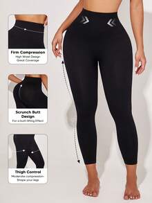 Suprenx 1 pieza Leggings sin costuras de cintura alta que levantan y dan forma para mujer - Negro - Ver 4
