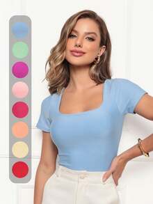 Basic Square Neck Blouse With Comfortable Sleeves Elegant Women's Fashion - Baby Pink - View 6