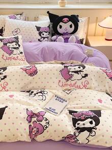 Juego de ropa de cama de 2/3 piezas con estampado lindo de Sanrio - Hello Kitty/Kuromi/Cinnamoroll/Pochacco (1 funda nórdica + 1/2 fundas de almohada, sin relleno) Tamaño completo de dibujos animados, suave y cómodo, adecuado para dormitorio, hogar, hotel, todas las estaciones, con cierre de cremallera y funda de almohada, multicolor, juego de ropa de cama extra grande, funda nórdica extra grande