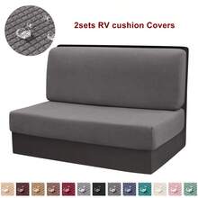 Set de 2 piezas (Funda para asiento + Funda para respaldo) Cubiertas de banco de furgoneta camper de unicolor, Cubiertas impermeables para silla de comedor de autocaravana, Fundas elásticas de felpa para asiento de sofá de comedor - Multicolor - Ver 16