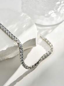 1pc Luxurious Copper Inlaid Shiny Cubic Zirconia Tennis Bracelet For Women, Suitable For Daily, Party And Vacation Wear