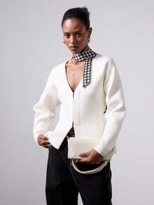 Se-Helo Women's Solid Color Minimalist Casual Design Loose Knit Long Sleeve Cardigan - White - View 2