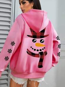 بلوزة هوديي مبطنة بطبعة أنماط عيد الميلاد للمرأة ذات المقاسات الكبيرة