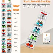 Upgraded X-Large Shoe Organizer,Shoe Storage Organizer,12 Pack,Shoe Box Clear Plastic Stackable,Drop Front Shoe Box With Clear Door, Shoe Containers For Sneaker Display,Fit Up To US Size13 - Transparent White - View 5