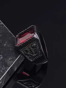 SEEKGLEE 1pc Fashion Red Gemstone High Quality Stainless Steel Ring Men's Classic Red Gemstone Ring - Red - View 1