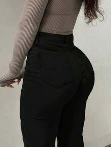 Women's Premium High Waist Flare Jeans, Gringa Style, With Elastane, Lifts Butt, Multicolors - 黑色 - 查看 4