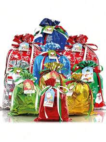 88个圣诞礼品袋，各种尺寸，适合节日礼物，圣诞礼品袋，小号、中号、大号、特大号，用于礼品包装，圣诞礼品袋配有标签和丝带，圣诞派对用品（38个礼品袋+50个标签+3卷红、绿、白丝带） - 彩色 - 查看 7