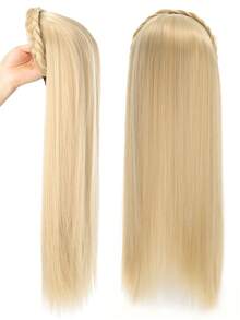 合成长发女半假发，头箍假发女长发一体直发半全头套卷发鱼骨辫假发片，适合女性日常度假佩戴 - 彩色 - 查看 5