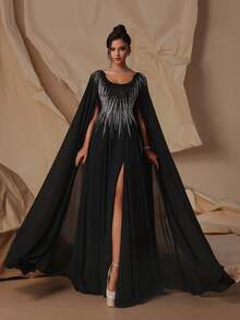 VIPGIRL 黑色亮片网纱长款优雅女士晚礼服 - 黑色 - 查看 7