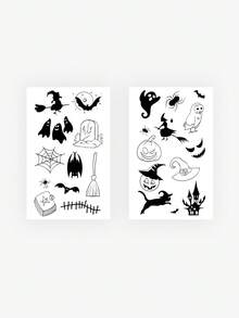1 Piece Of Halloween Funny Witch Ghost Pumpkin Bat Spider Web Halloween Night Decoration Temporary Tattoo Sticker Suitable For Cosplay Halloween Cartoon Decoration Party Tattoo Waterproof And Sweatproof Suitable For People