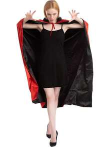 黑色和红色双面万圣节圣诞斗篷服装，吸血鬼斗篷服装，化妆舞会德古拉魔术师恶魔角色扮演成人女性万圣节服装 - 黑紅雙色 - 查看 5