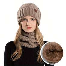 1 Stück Herbst/Winter Thermisch gefütterter gestrickter Beanie Hut & Halswärmer Set, Unisex weicher windundurchlässiger thermischer Schal Skimaske, 4 Farben erhältlich - Ideales Geschenk für Muttertag, Unabhängigkeitstag, Vatertag, Musikfestival, Stierkampf, Edinburgh International Festival, Halloween, Bonfire Night, Weihnachten, Valentinstag, Neujahr Flauschiges Valentinsgeschenk - Verschiedenfarbig - Übersicht 6
