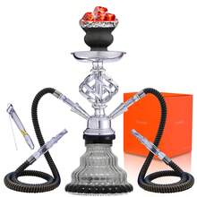 Conjunto de narguilé árabe com 2 mangueiras, vaso de vidro para narguilé, tigela de cerâmica para narguilé, tamanho pequeno, suprimentos para festas de Halloween e Natal, para presentear amigos, Far Supplies