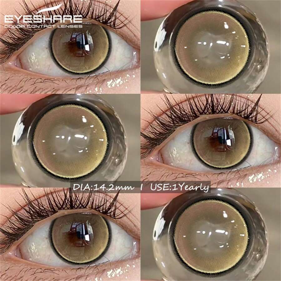 EYESHARE 1 Pair Natural Brown Contact Lenses For Eye Makeup, Fashion Blue/Green Contact Lenses, Purple Eye Makeup, Yearly Disposable-Does Not Come With Contact Lens Case-No Prescription - PRAGUE-BROWN - 查看 1