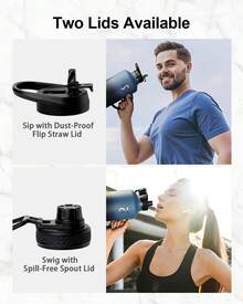 Water Bottle Insulated With Handle, Half Gallon Stainless Steel Metal Large Water Jug, Travel Flask With Straw Spout Lid, Wide Mouth Mug With Carry Pouch, Keep Cold - Indigo Crush - 查看 3