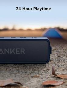 Soundcore Anker 2 Bocina Bluetooth Potente, batería de 24 Horas, protección contra el Agua IPX7, Graves enormes con Dos Controladores de Graves - Negro+Azul - Ver 2