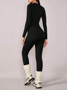 NcmRyu 一件装 女士修身立领拉链塑形提拉健身运动跑步瑜伽连体裤 - 黑色 - 查看 7