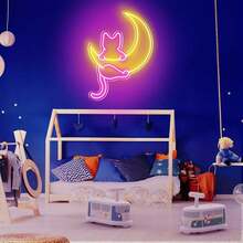 Cat & Moon Personalized Neon Lights, LED Glowing Signs Game Room Sign Wall Art Arcade Decor, Bedroom, Living Room, Bar, 5 Volt USB Powered, Level 10 Dimmer - 貓+月亮-41x30cm - 查看 3