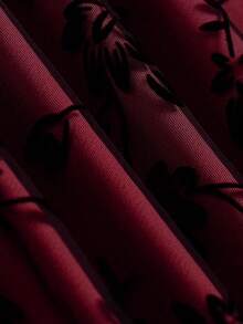 大码花卉植绒网纱A字裙，优雅女士春季半身裙 - 酒紅色 - 查看 9