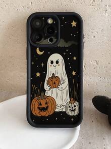 1pc Halloween Ghost & Pumpkin Lantern Pattern Phone Case With Precise Cutouts To Protect Camera, Shock-Proof Thick Black Cover For IPhone 11 Pro Max/12 Pro Max/13 Pro Max/14 Pro Max/15 Pro Max/16 Plus/16 Pro Max, 16E, Galaxy A55/A15/S24 Ultra/S25 Ultra, Redmi, OPPO/Realme, VIVO, Infinix, Honor, MOTO, One Plus