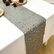 1 件 275cm*28cm 金箔星形图案桌旗，现代简约风格，涤纶亮银色长方形桌布，适用于圣诞派对、节日、用餐、家居装饰 - 銀色 - 查看 5