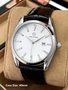 Pablo Raez 1件复古男士精致珠宝腕表，原创迷人夏季海滩配饰，男士腕表，知名品牌全新奢华男士腕表，IPS银色表盘，防褪色超柔软透气纤维皮革表带，50米防水，简约日历表盘 - 銀色 - 查看 6