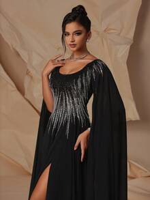 VIPGIRL 黑色亮片网纱长款优雅女士晚礼服 - 黑色 - 查看 8