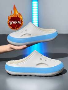 Men's Slippers Winter New Thickened Warm Plush Lined Hole Slippers, Unisex Thick Sole Anti-Slip Warm Slippers, Suitable For Indoor And Outdoor Wear, Couple Style, Unisex