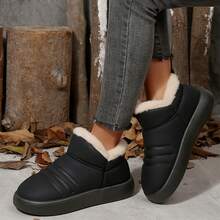 Women's Suede Shearling, Warm Snow Boots, Memory Foam Room Slippers - Black1 - View 1