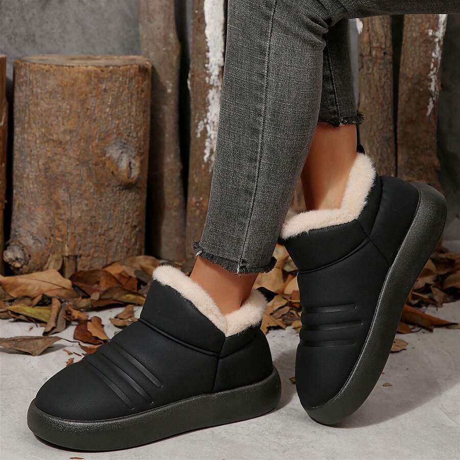 Women's Suede Shearling, Warm Snow Boots, Memory Foam Room Slippers - Black1 - View 1