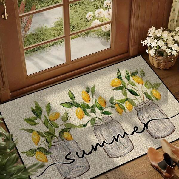 1 pièce Tapis d'entrée bienvenue au citron d'été - Tapis de chambre, tapis d'entrée, convient pour la décoration de la maison, le tapis d'entrée de camping-car, les accessoires de la pièce, le salon, le bureau, le côté du lit, le canapé, le balcon