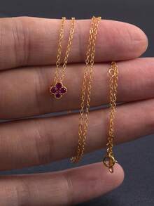 S925 Sterling Silver Necklace Four-Leaf Clover Necklace Women's Necklace For Daily Wear Fine Necklace Silver Necklace Fashionable Women Pendant Necklaces Silver Fine Chain Necklaces Gold Necklace - Red Zirconium - View 6