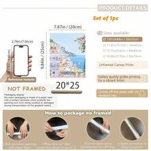 1pc, Canvas Framed Wall Art, Positano Coast Artwork, Pink Villa Decorative Painting, Mediterranean Style Decor, Italian Coastal Scenery, Folk Art Style, Spring Wall Art, Fashionable Home Decor, Room Decor, Bedroom Decor, Dormitory Decor, Living Room Decor