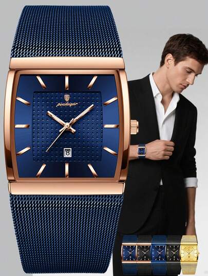 POEDAGAR Fashion Watches Men Luxury Quartz Square Watch Ultra Auto Date Waterproof Casual Watch For Men