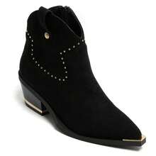 Women's Western Suede Ankle Boots, Mid-Heel, Reinforced Toe - Available In Beige, Black, Camel, Khaki And Green - Black - View 2