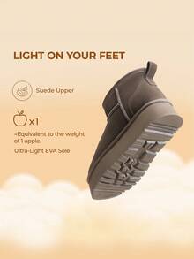 Women's Snow Boots Genuine Suede, 1.5 Inch Platform Fuzzy Winter Water Resistant Mini Ankle Boots Stable Lightweight Booties Anti-Slip With Memory Foam Festival Outdoor Boots - Màu nâu nhạt - Xem 4