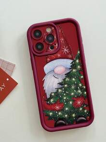 1 pezzo Custodia protettiva per telefono compatibile con 11 Pro Max/12 Pro Max/13 Pro Max/14 Pro Max/15 Pro Max/16 Plus/16 Pro Max, Galaxy A55/A15/S24 Ultra, Redmi, OPPO/Realme, VIVO, Infinix, Honor, One Plus, con motivo di Babbo Natale che tiene un albero di Natale, spessa e antiurto, colore bordeaux