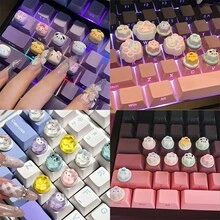 6pcs Anime Sanrio Keycap Sticker Crystal Keycaps DIY Kuromi Theme Personalized Purple Polka Dot Cute Cartoon Sticker Translucent Abs Material Mechanical Keyboard Cap For Gifts