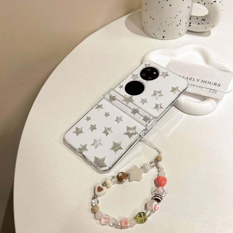 Star Starry Sky Folding Phone Case With Wrist Strap Suitable For Samsung Galaxy Z Flip3 5G/Galaxy Z Flip 4 5G/Galaxy Z Flip 5 5G/Galaxy Z Flip 6 5G/Galaxy Z Flip 7 5G, Fashionable Folding Phone Case - Multicolor - View 1