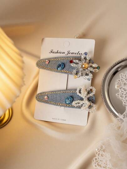 Denim Sweetheart ~ BB Bangs Clip Headband, Cute Side Bangs Hair Clip, Women's New High-End Hair Accessory, Suitable For Various Occasions