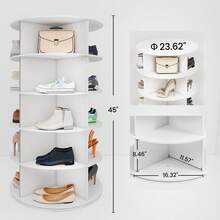 Drehbarer Schuhregal 360° drehbares Display weißer Lazy Susan-Organizer Shoe Rack, Karussell für Hüte und Handtaschen, inkl. 4 doppellagigen Schuhregalen