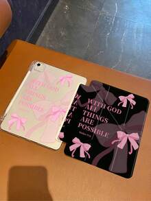 这款平板电脑保护套采用透明硬壳和磁吸折叠式前盖相结合的设计。它轻薄便携，时尚实用。设计以粉色蝴蝶结和经典英文经文“在神凡事皆有可能”为中心，传递积极的信念和力量。 - 彩色 - 查看 3