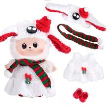 17厘米拉布布娃娃圣诞装，纯色心形刺绣毛衣+牛仔裤+纯色系带帆布鞋套装，第一代/第二代娃娃吊坠配饰，适合青少年、万圣节和圣诞派对（不含娃娃）