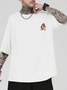 Maglietta da uomo con guanto da baseball, stampa bifacciale, girocollo casual alla moda, puro cotone 220 g/m² (1 pezzo)