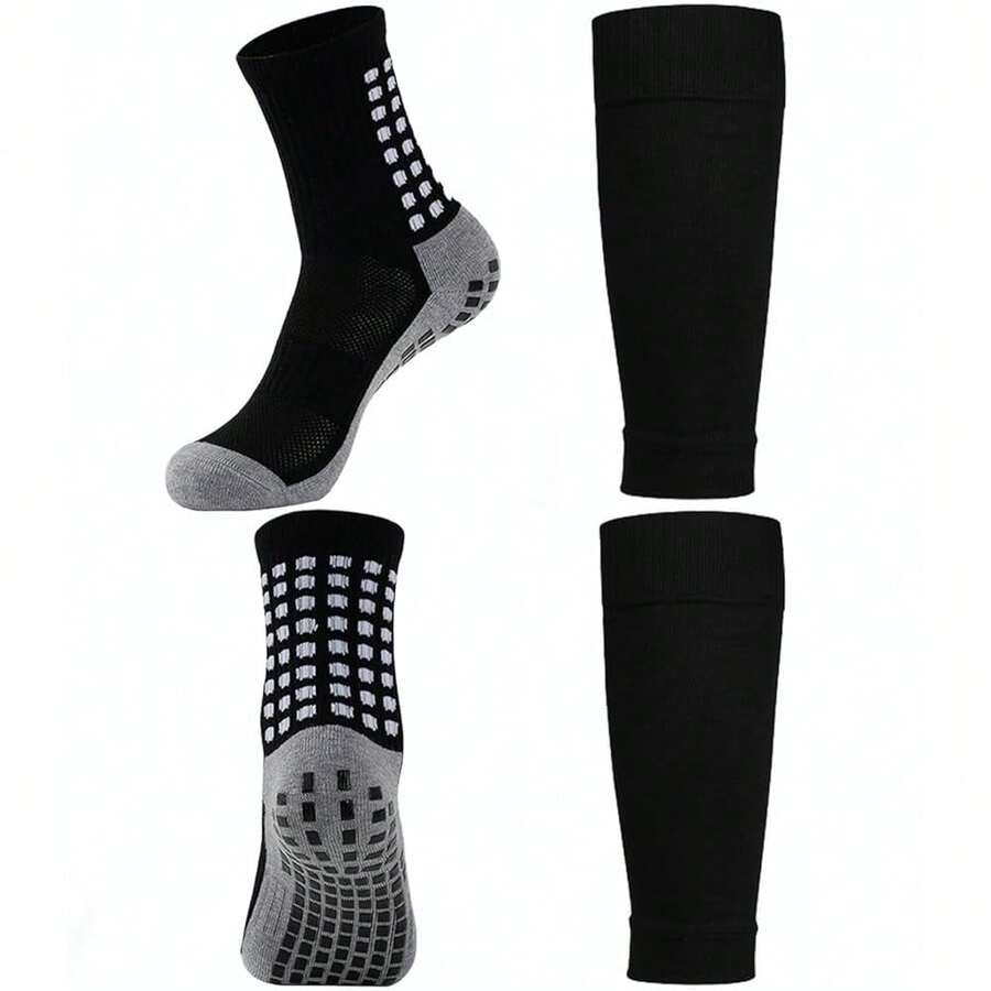 KMOLY 1 Set Soccer Grip Socks,Shin Guard Sleeves For Football Basketball For Men And Women Black/White One Size - màu đen - Xem 1