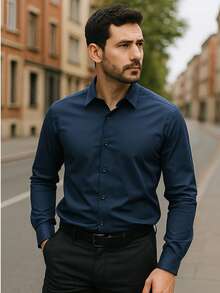 Men's Spring/Summer Slim Fit Dress Shirt - Màu xanh lam - Xem 2