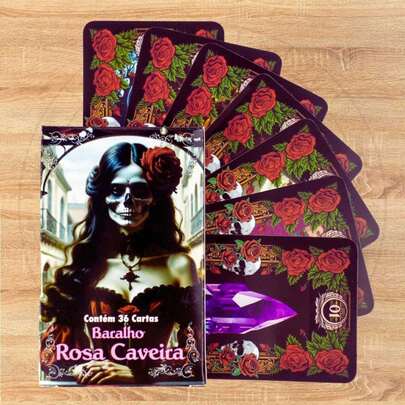 Baralho Tarot Pomba Gira Rosa Caveira com Manual 36 Cartas